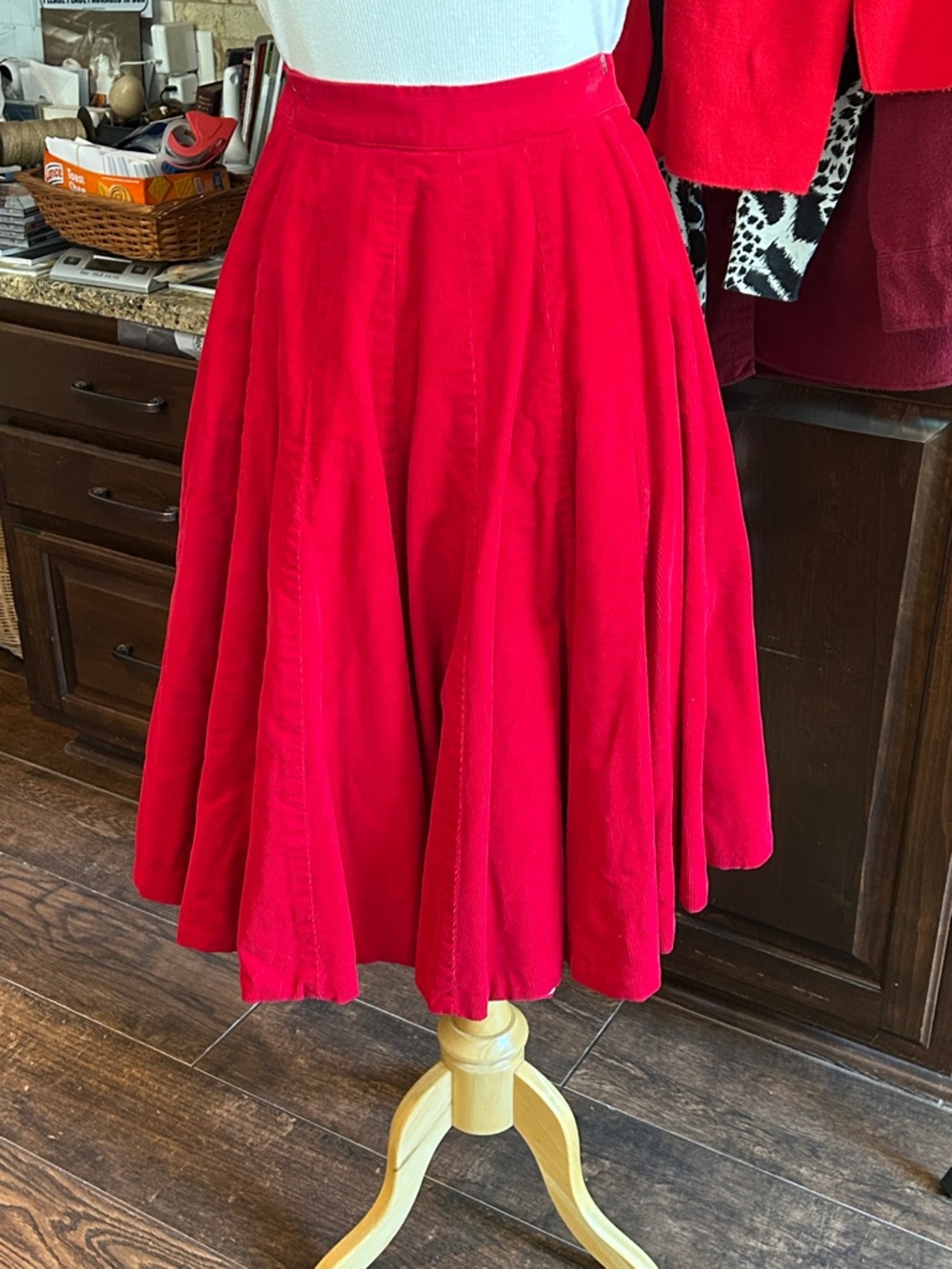 1970’s Handmade Red Corduroy Full Circle Skirt Sz XS